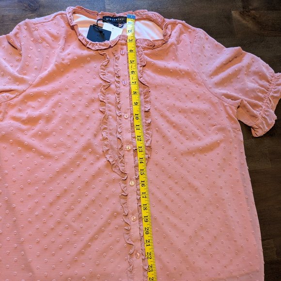 NWT Gibsonlook Short Sleeve Swiss Dot Full Placket Blouse, Mauve, Large - Picture 7 of 12